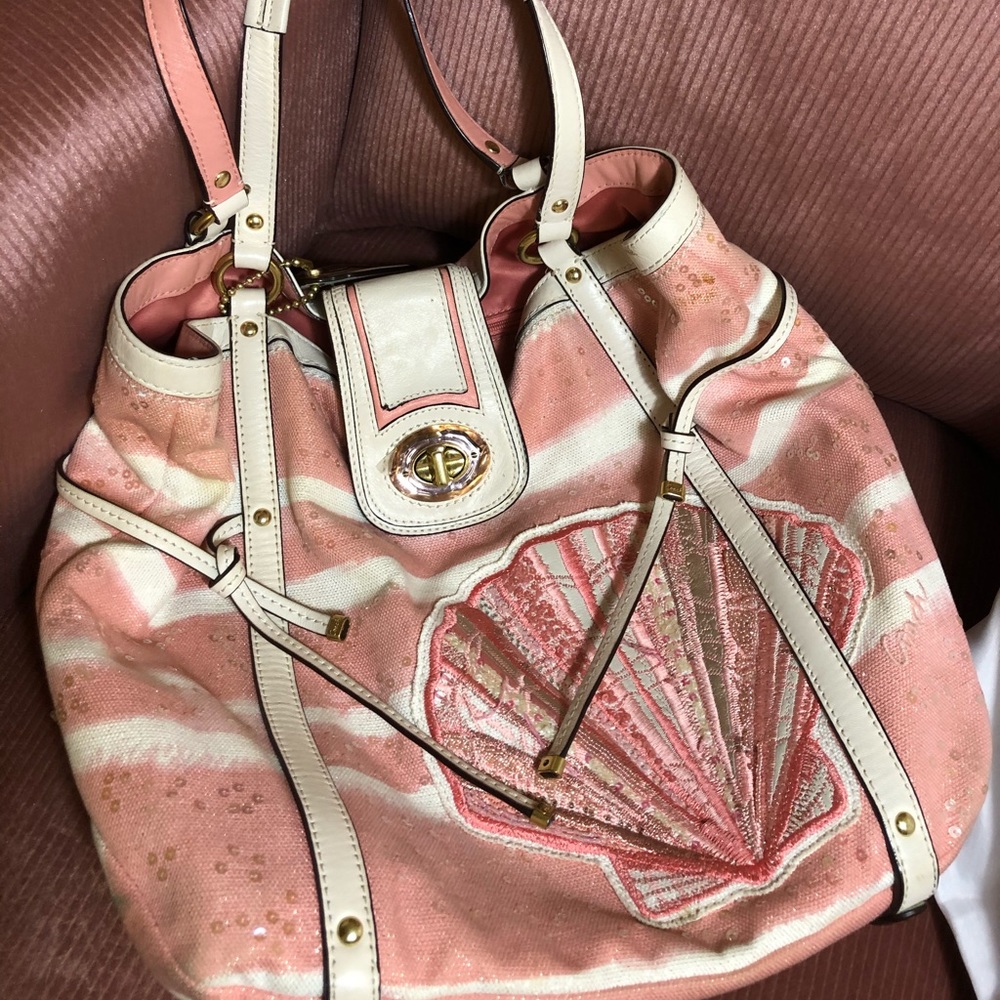 Pink coach bag with wallet
